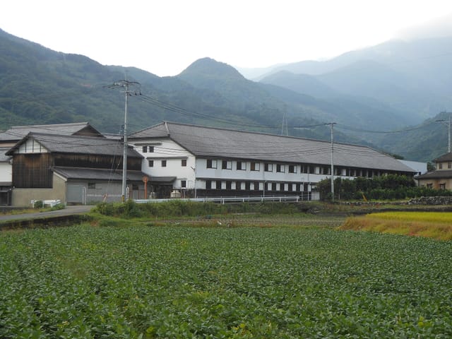 山を背に連なる天山酒造の蔵